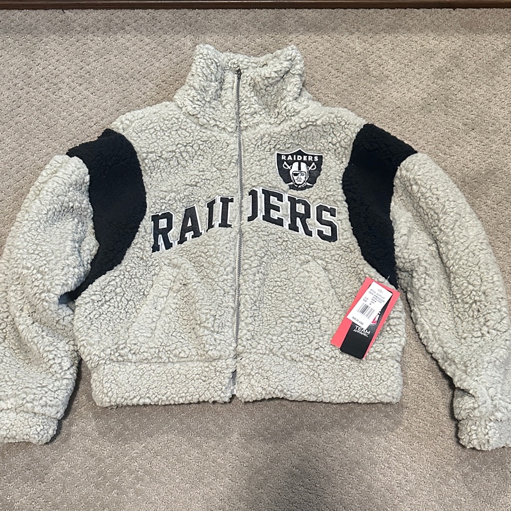 Women's Raiders Teddy Jacket - Cream and Black